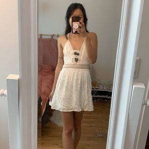 NWT SEEK THE LABEL Lace trim white low cut cut out dress
